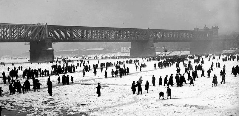 An der Rheinbrücke zwischen Ludwigshafen und Mannheim am 17. Februar 1929
