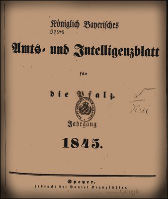 Königlich Bayerisches Amts- und Intelligenzblatt für die Pfalz, Jahrgang 1845