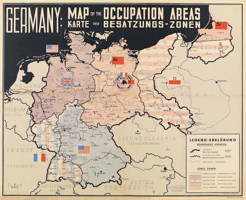 Deutschland - Karte der Besatzungsgebiete von 1945 (Quelle/©: Deutsche Digitale Bibliothek)