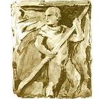 Schiffer oder Fährmann, Steinrelief aus römischer Zeit, ehedem in der Fried-hofsmauer zu Altrip. Heute im Historischen Museum der Pfalz zu Speyer