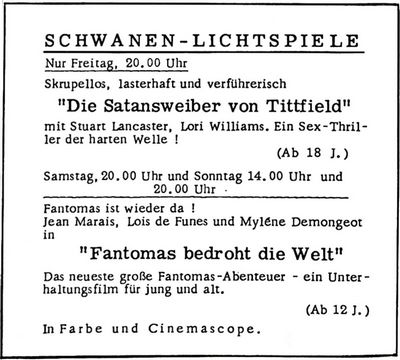 SCHWANEN-LICHTSPIELE (Nachrichtenblatt der Gemeinde Altrip | 12. Oktober 1967)