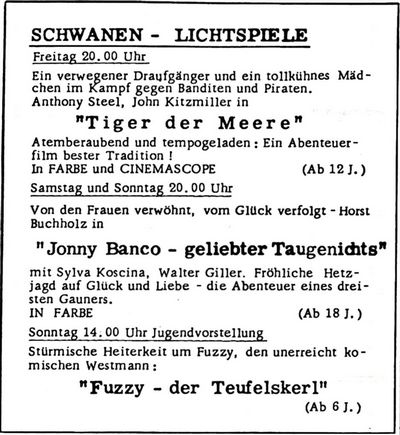Schwanen-Lichtspiele (Nachrichtenblatt der Gemeinde Altrip | Donnerstag, den 9. November 1967 | 8. Jahrgang - Nummer 45)