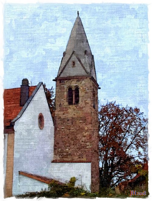 Turm der protestantischen Kirche in Altrip