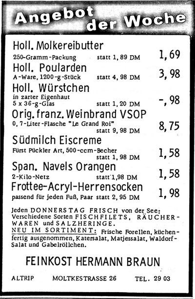 FEINKOST HERMANN BRAUN (Nachrichtenblatt der Gemeinde Altrip | Donnerstag, den 1. März 1973 | 14. Jahrgang - Nummer 9)