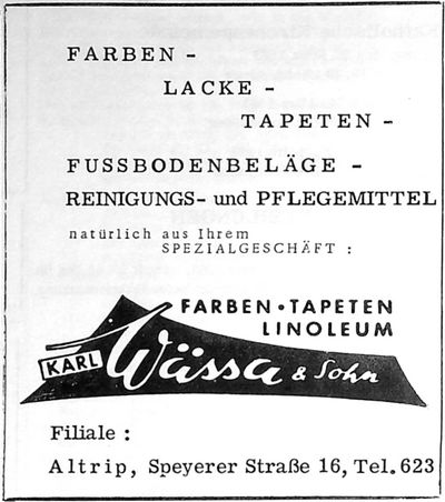 Karl Wässa & Sohn (Nachrichtenblatt der Gemeinde Altrip | Donnerstag, den 21. März 1963 | 4. Jahrgang - Nummer 12)