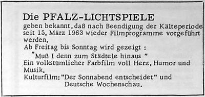 PFALZ-LICHTSPIELE (Nachrichtenblatt der Gemeinde Altrip | Donnerstag, den 21. März 1963 | 4. Jahrgang - Nummer 12)