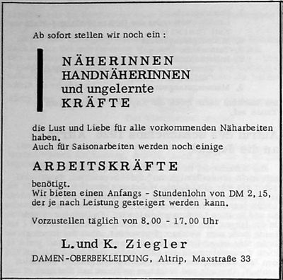 L. und K. Ziegler DAMEN-OBERBEKLEIDUNG (Nachrichtenblatt der Gemeinde Altrip | Donnerstag, den 25. April 1963 | 4. Jahrgang - Nummer 17)