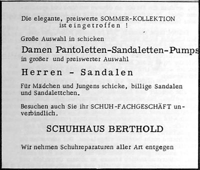 SCHUHHAUS BERTHOLD (Nachrichtenblatt der Gemeinde Altrip | Donnerstag, den 25. April 1963 | 4. Jahrgang - Nummer 17)