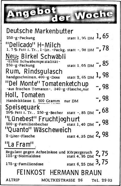 FEINKOST HERMANN BRAUN (Nachrichtenblatt der Gemeinde Altrip | Donnerstag, den 17. Mai 1973 | 14. Jahrgang - Nummer 20)