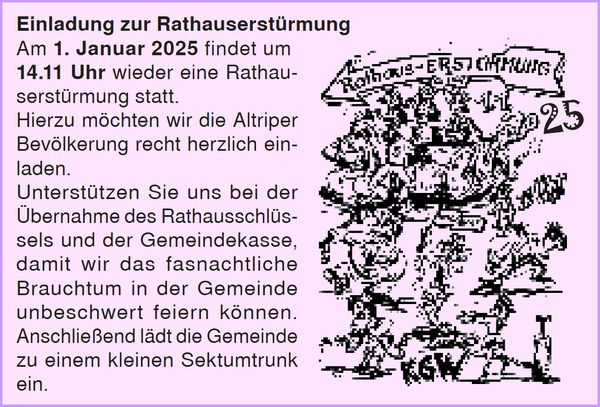 Einladung zur Rathauserstürmung am 1. Januar 2025
